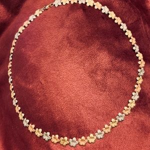 Vintage 14K Rose, White and Yellow Gold Flower Necklace